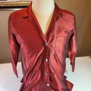 Stonebridge Womens Small Red Silk Button Down Shirt Burgundy Top